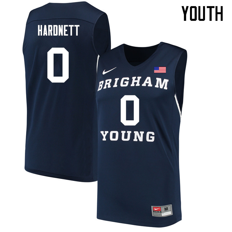 Youth #0 Jahshire Hardnett BYU Cougars College Basketball Jerseys Sale-Navy - Click Image to Close